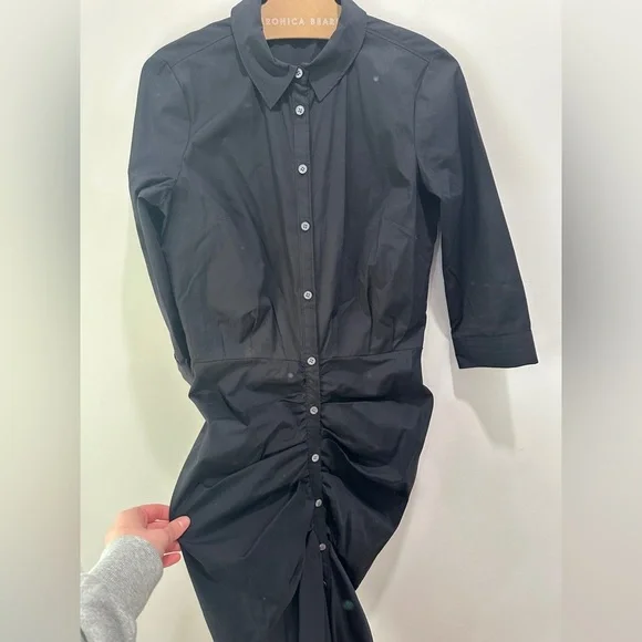 Veronica Beard Classic Black ruched SHIRTDRESS SIZE 4. Worn once excellent - Picture 10 of 13
